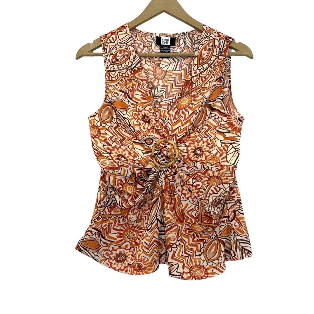 Vintage Y2K Studio‎ 1940 Size Large Cream Orange Floral Babydoll Tank Top Party